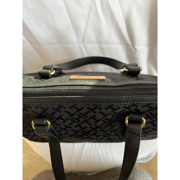 Tommy Hilfiger Black Signature Monogram Satchel Handbag Gold Hardware - Picture 4 of 9